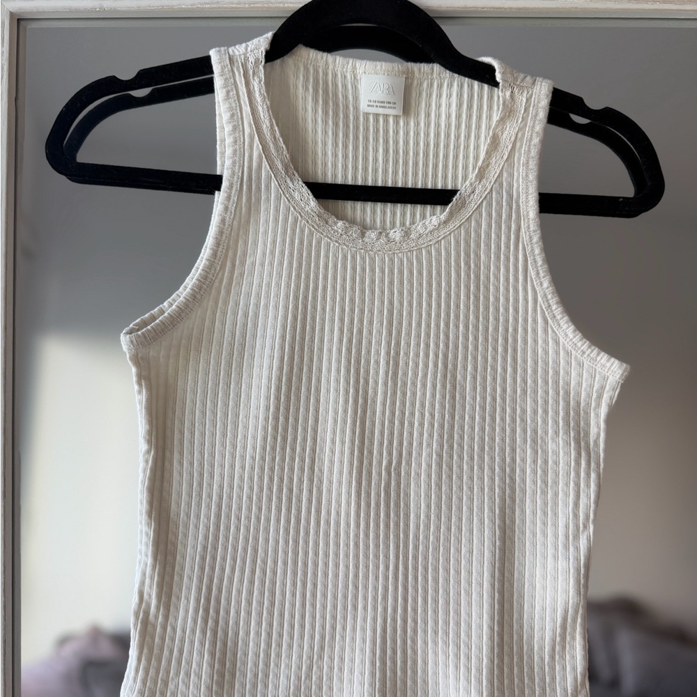 Zara White Ribbed Tank Top - Picture 1 of 5